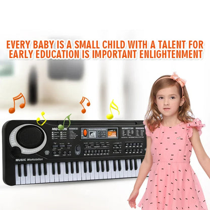 Black plastic kids electronic piano keyboard with 61 keys microphone education toys musical instrument gift for beginner child