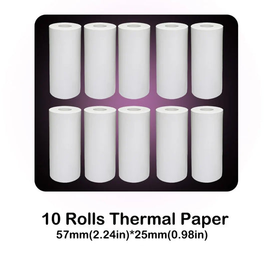 Ten white thermal paper rolls 57mm by 25mm for kids instant print camera with memory card photo video puzzle features