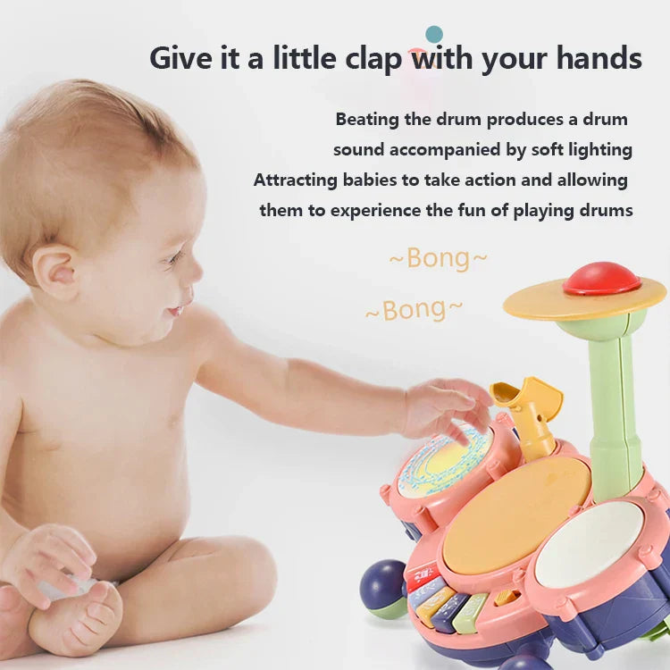 Pink and blue kids jazz drums instrument kit multifunctional toddler play toy with colorful drums and red top button