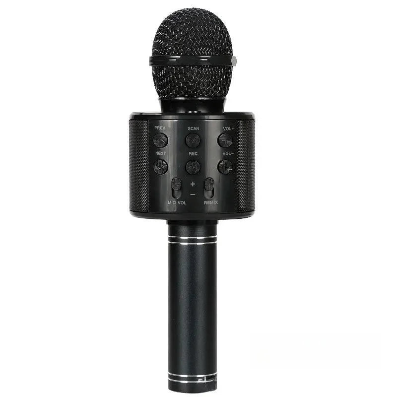 Black wireless kids karaoke microphone with mesh grille and silver accents for girl toys christmas birthday gifts