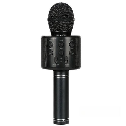 Black wireless kids karaoke microphone with mesh grille and silver accents for girl toys christmas birthday gifts