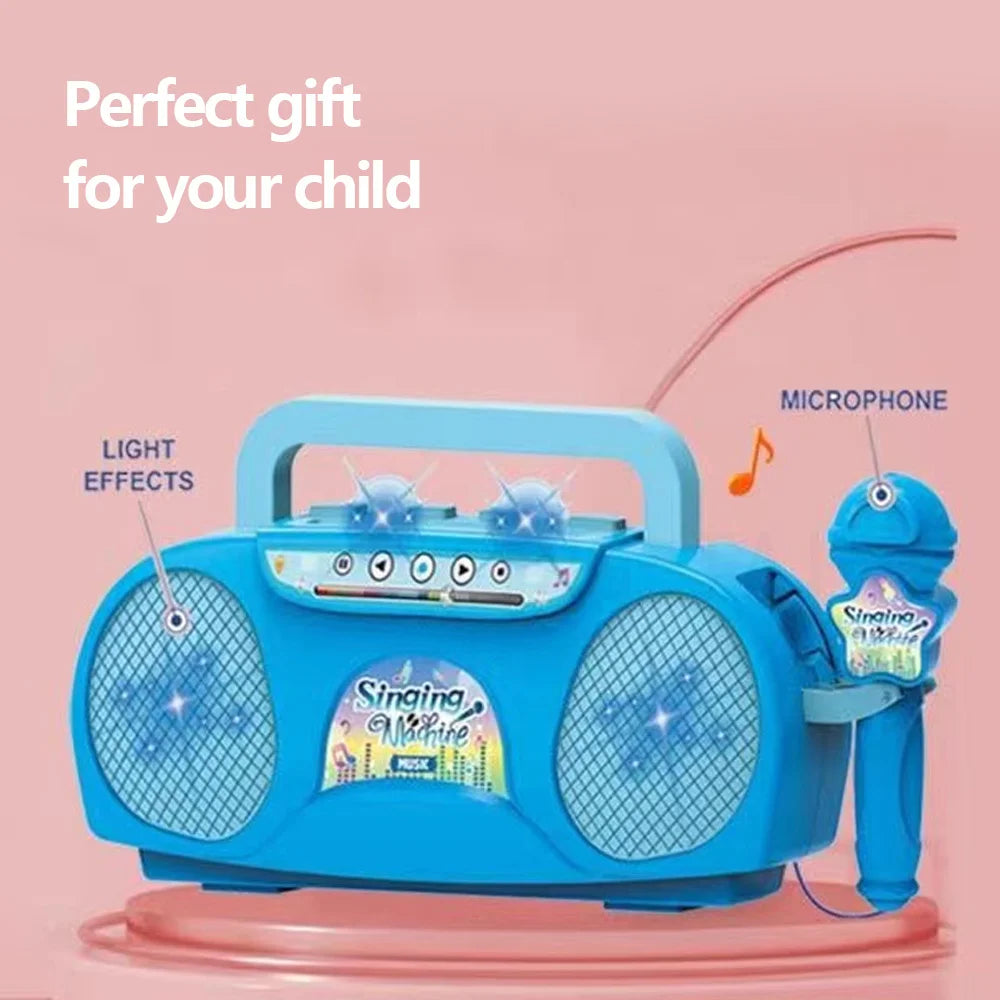Blue plastic kids microphone karaoke machine with microphone attachment travel educational toy gift for children