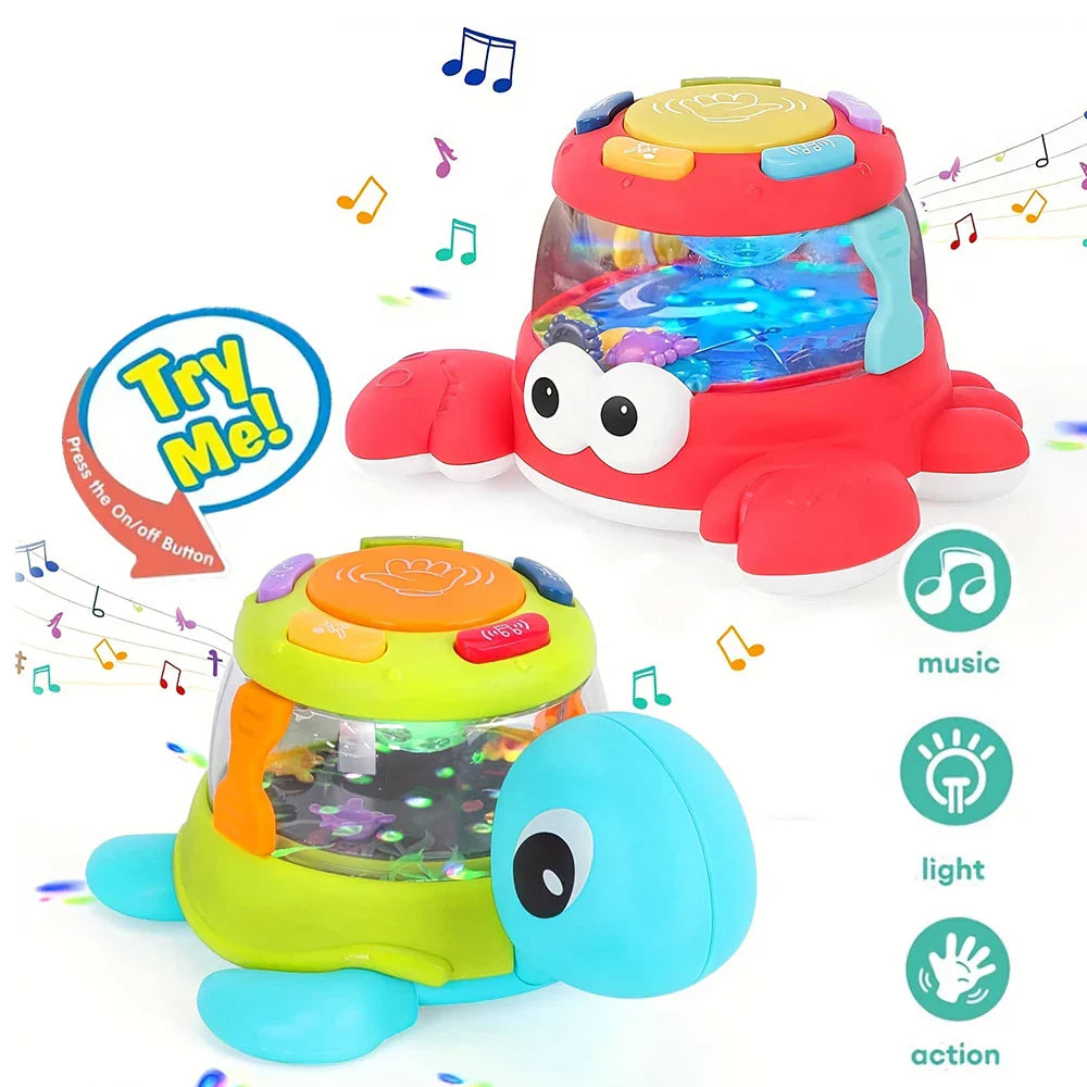 Red and green kids music turtle and crab musical early learning sensory toys with glowing underwater scenes enhance fine motor skills