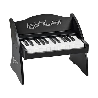 Black wooden kids piano keyboard with 25 keys and silver musical note decals wooden digital piano music educational instrument