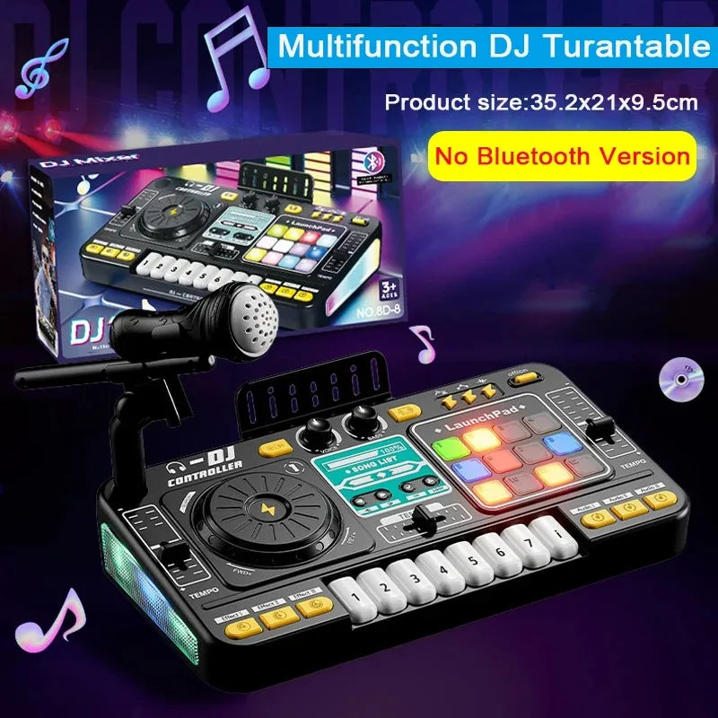 Black plastic simulation dj mixer toy with colorful illuminated pads white buttons multifunctional music effects for kids