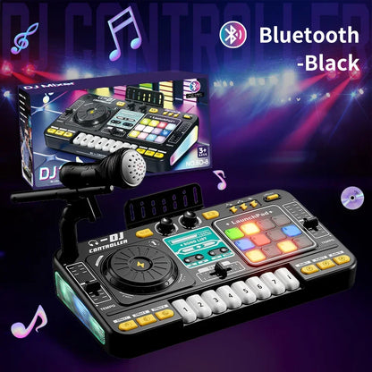 Black plastic simulation dj mixer with colorful illuminated buttons built-in microphone multifunctional controller toys