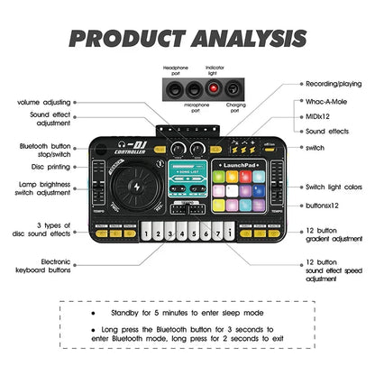 Black and yellow simulation dj mixer controller toys with colorful launchpad grid multifunctional music effects keyboard