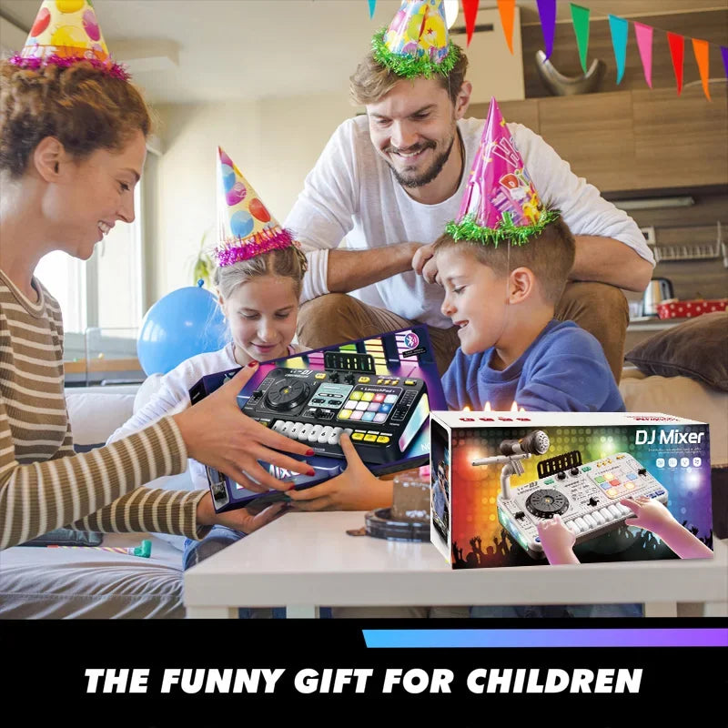 Colorful party hat with glittery green fringe for kids simulation dj mixer multifunctional music effects toy gift