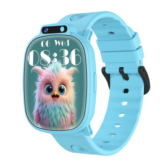 Light blue kids smartwatch hd camera with customize watch face featuring a pastel owl perfect birthday gift boy girl