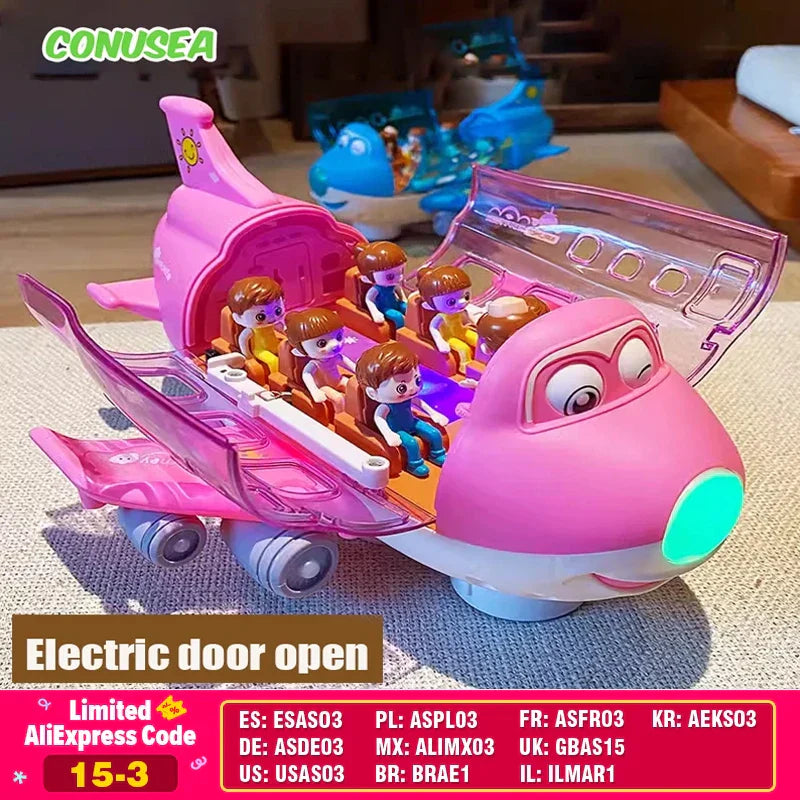 Pink plastic electric plane aircraft toy with transparent wings and music simulation boy airplane model music gift
