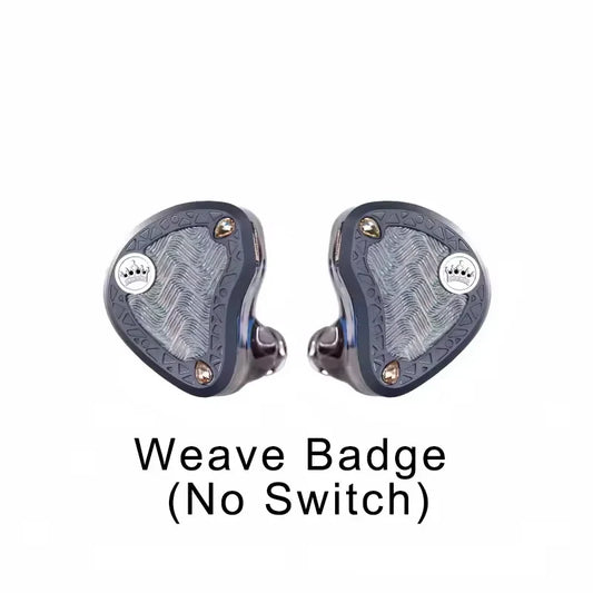 Dark gray kinera frigg tuning iems hifi with textured weave and silver crown badges for studio stage audiophiles