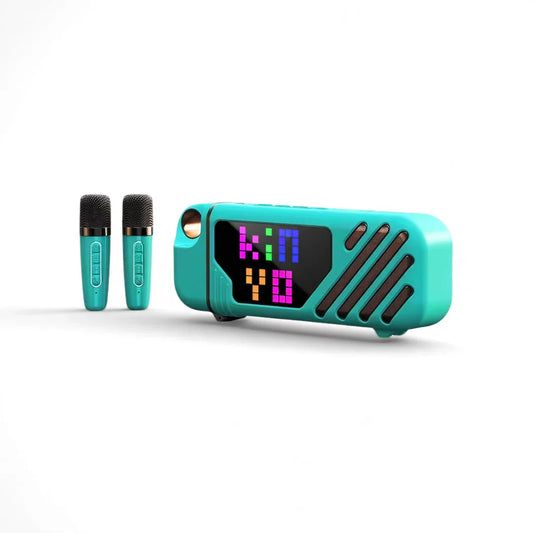 Teal kinglucky k18 pro portable karaoke party speaker with wireless microphone bluetooth and colorful digital display