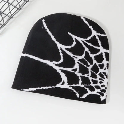 Black knitting spider web pile cap y2k goth beanie hat for men and women warm hip-hop street style