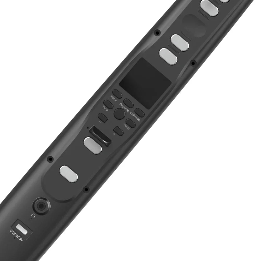 Black konix musical instrument electronic wind instrument with sleek design, silver buttons, small screen, 48 timbre muiltfunctional aerophone