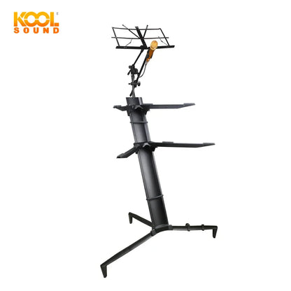 Black metal ks-86b multiduty stand with adjustable shelves and mounted microphone for black plane keyboard use