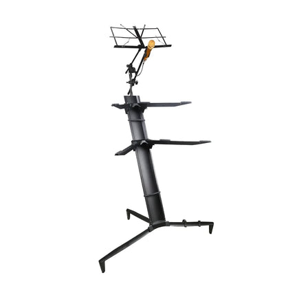 Black metal ks-86b multiduty stand with adjustable shelves and mounted microphone for black plane keyboard use