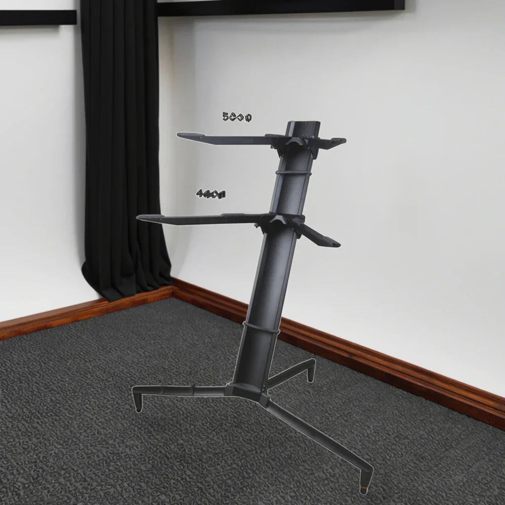 Ks-80b black aluminum double keyboard stand with adjustable shelves for musical instruments by kool sound wholesale