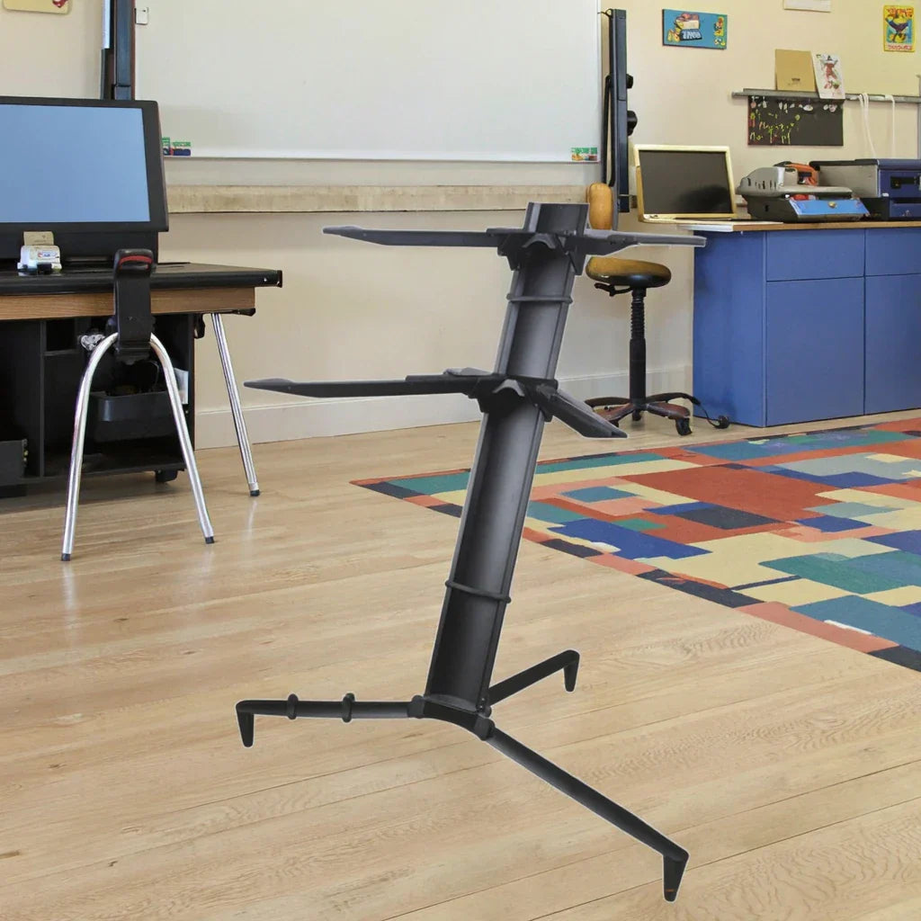 Black aluminum double keyboard stand ks-80b with adjustable arms and tripod base for musical instruments