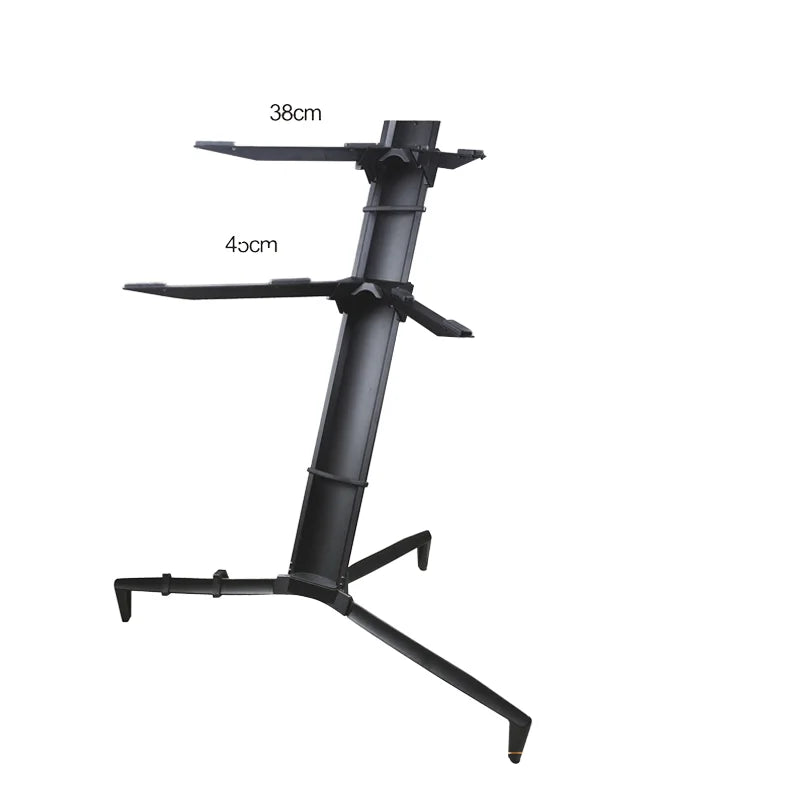 Black metal ks-80b keyboard stand with two adjustable aluminum double keyboard shelves for musical instruments