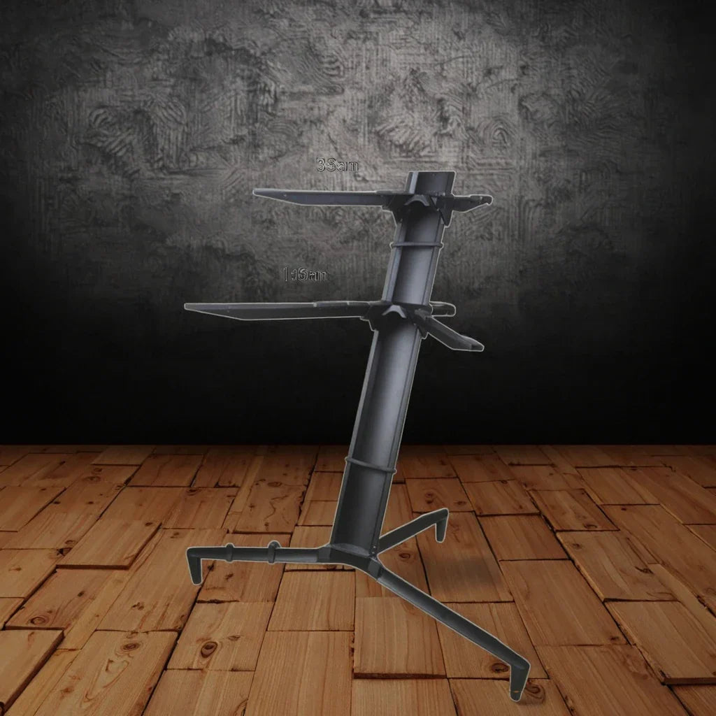 Black metal ks-80b aluminum double keyboard stand with two adjustable shelves and tripod base for musical instruments
