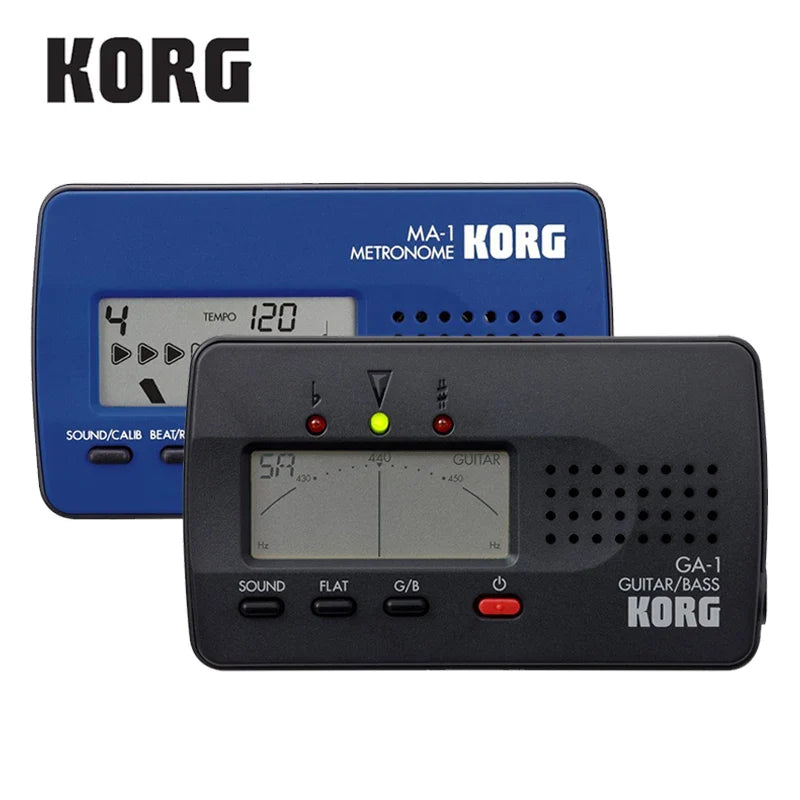 Blue and black korg ma1bl metronomes with digital tempo display ideal for ga-1 guitar tuner and bass tuner use