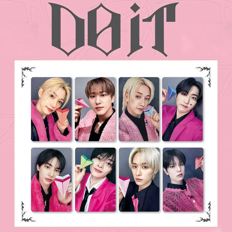 Pink textured jacket worn by k-pop group dbit member in kpop idol do it pop-up merch photocard collection photos gift