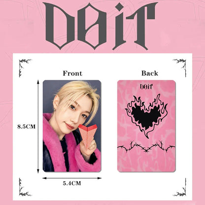 Pink and black flame heart design photocard with dbit branding from kpop idol do it pop-up merch collection