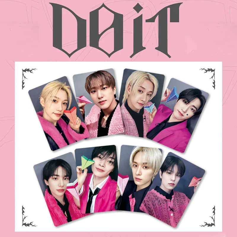 Set of seven pink textured photocard photos featuring k-pop group dbit from kpop idol do it pop-up merch collection