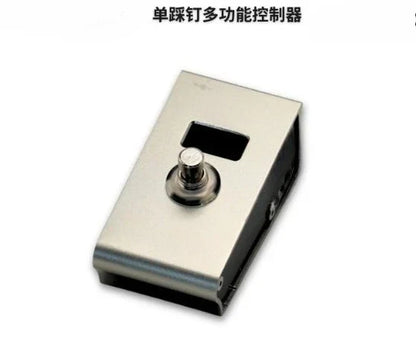 Silver metallic single-press door latch controller with circular button and display slot for kpp hotone dsp neural compatible midi captain controller professional device