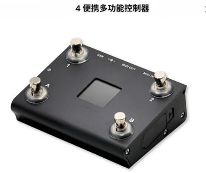 Black rectangular kpp hotone dsp neural compatible midi captain controller professional with four silver foot pedals and digital display