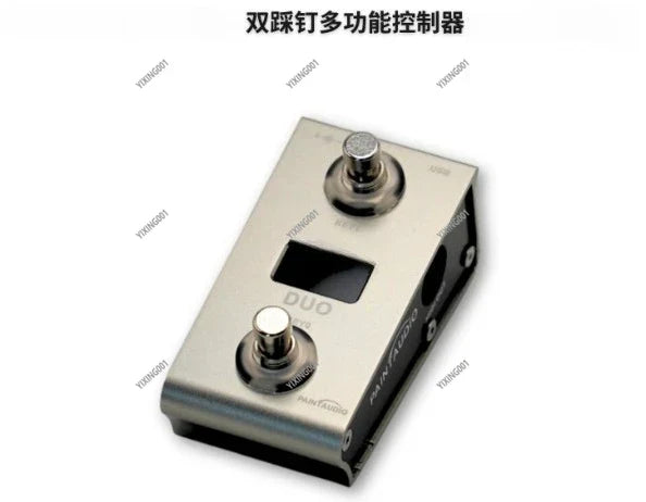 Silver metallic kpp hotone dsp pedal with two footswitches and small display screen neural compatible midi captain controller professional