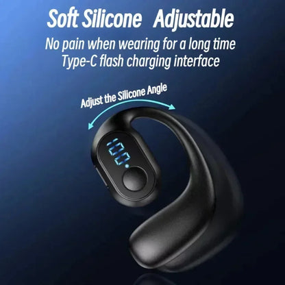 Black soft silicone ky2 pro wireless earphones air conduction with digital display and type-c charging for music sports noise