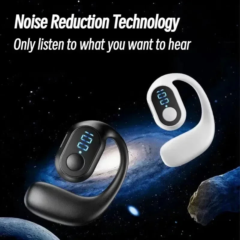 Black and white ky2 pro wireless earphones air conduction with digital displays and ear hooks for sports noise cancel