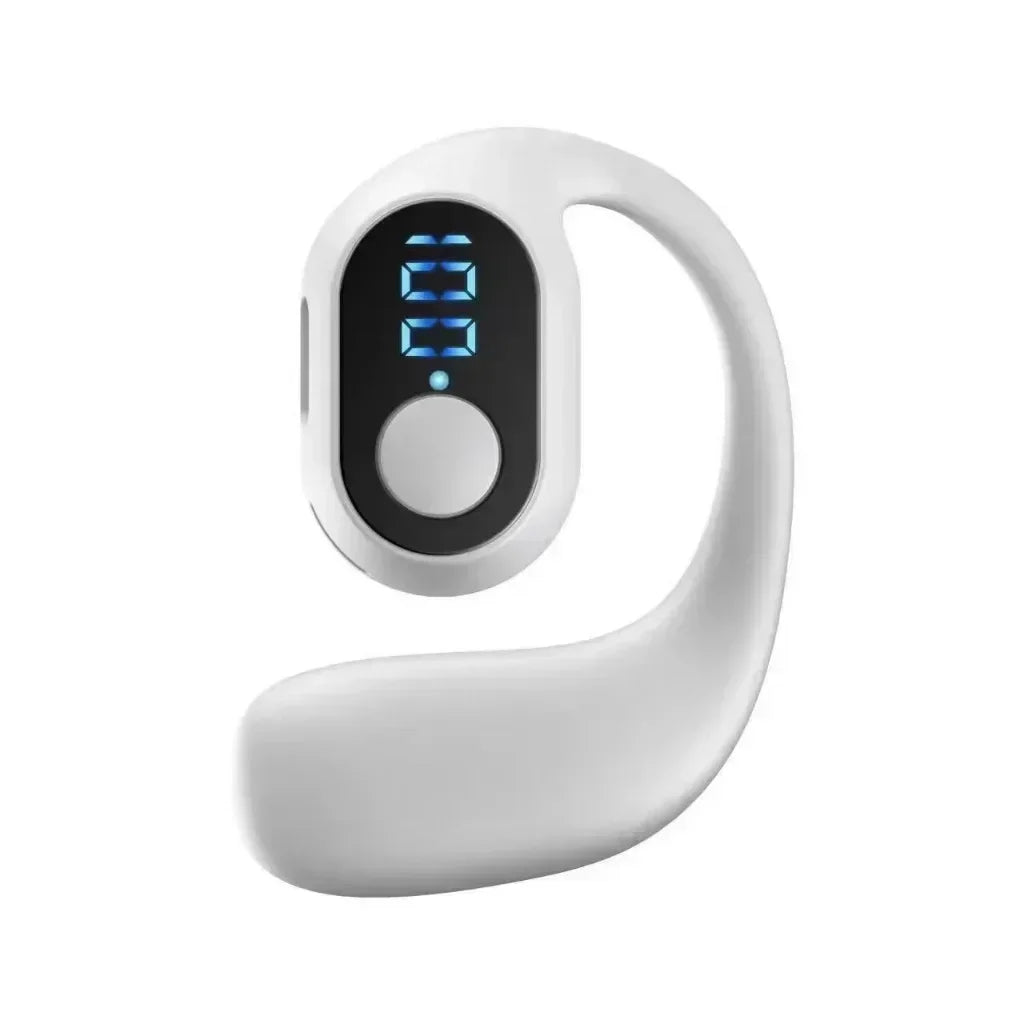 White ky2 pro wireless earphones air conduction with digital display and circular button for sports noise cancel use