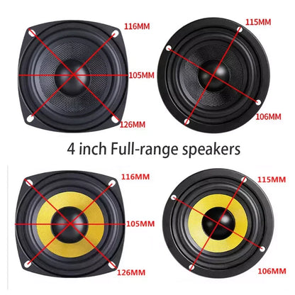 Black and yellow 4 inch full range speaker units with square and round designs for theater systems amplifier and car audio drive