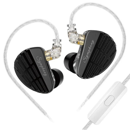 Black symphony as10 pro earphones dj gaming with transparent ear hooks gold-plated connectors and copper iem cable