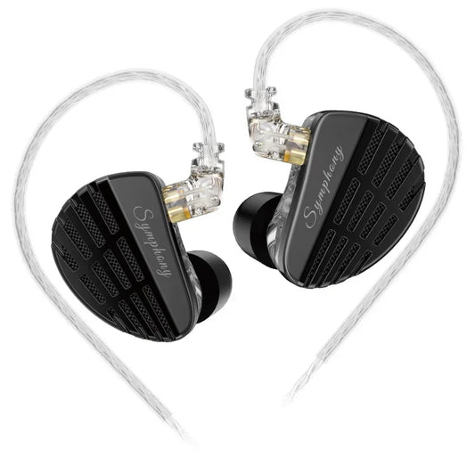 Kz as10 pro earphones dj gaming with black symphony in-ear monitors, transparent silver-plated copper iem cable and gold connectors