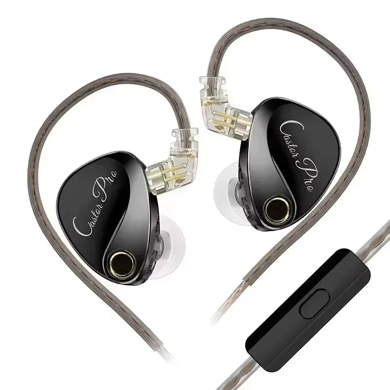 Black castor pro wired in-ear monitors with transparent connectors and sleek glossy finish deliver tunable hifi sound bass headsets customized