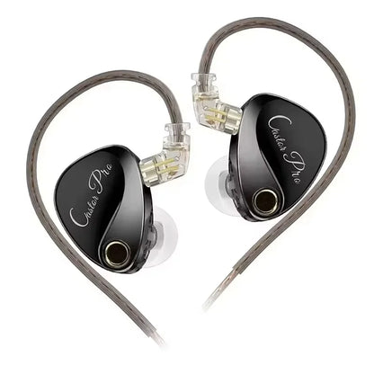 Black castor pro wired in-ear monitors with transparent connectors and braided gray cables for tunable hifi sound bass headsets customized