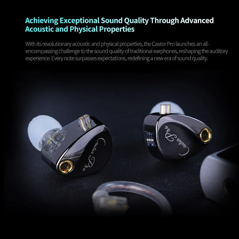 Black and gold castor pro wired in-ear monitors with transparent ear tips feature tunable hifi sound and bass headsets customized quality