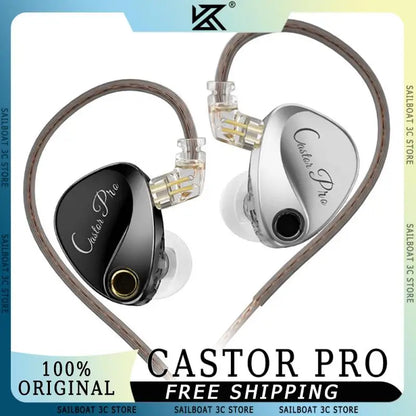 Silver and black castor pro wired in-ear monitors with transparent ear tips and braided cables for tunable hifi sound bass headsets customized