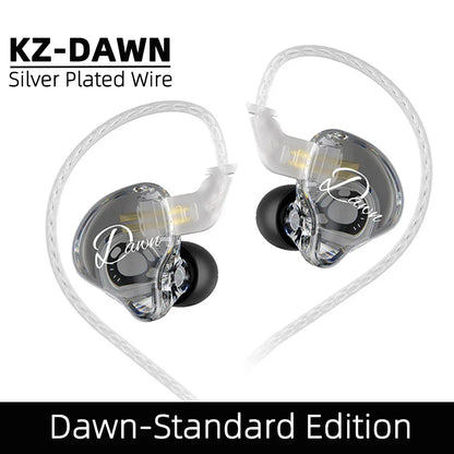 Clear transparent kz dawn hifi earphone with silver plated wire and black silicone tips for music dj stage and gaming use