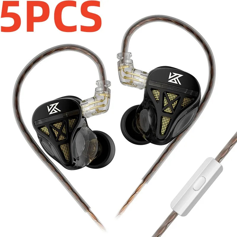 Black and gold metal wired earphones kz dqs with transparent housing bass monitor sport earbuds headphones hifi design