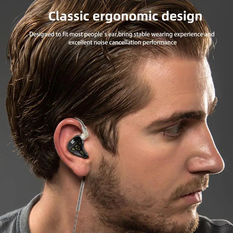 Black and silver metal wired earphones with ergonomic design earbuds headphones hifi bass monitor sport use