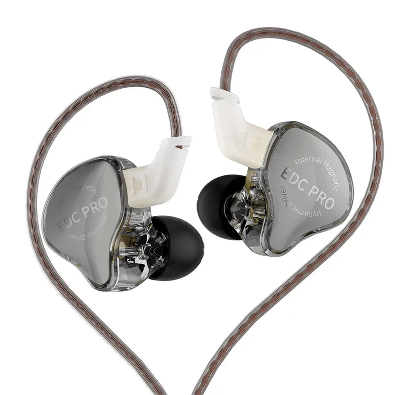 Clear transparent edc pro aux wired earphone with silver accents and black silicone earbuds iem detachable cable for high performance