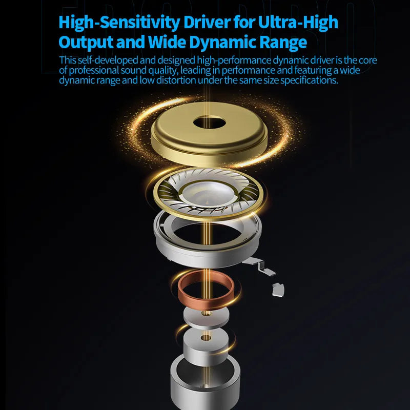 Gold and silver high-sensitivity dynamic driver in edc pro aux wired earphone earbuds iem detachable for hi-fi sound