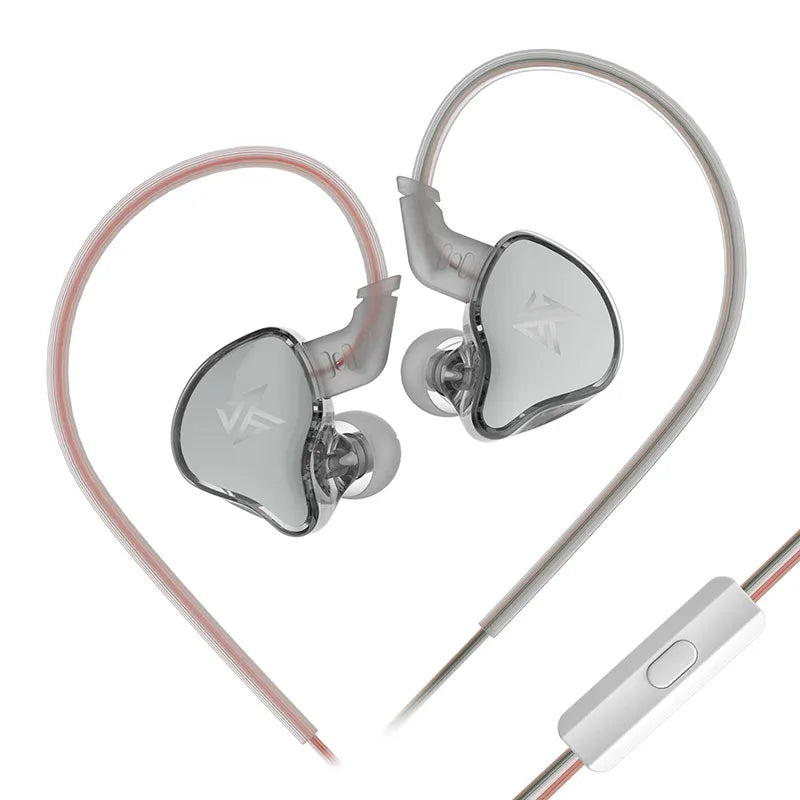Clear silver wired earphone monitor with heart-shaped design and vf branding for sport noise reduction outdoor use