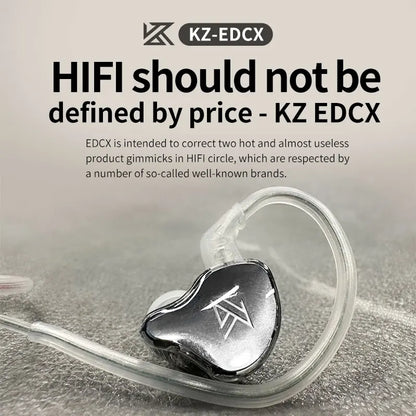 Kz edcx wired earphone monitor with metallic silver housing and transparent silicone ear hooks for sport noise reduction