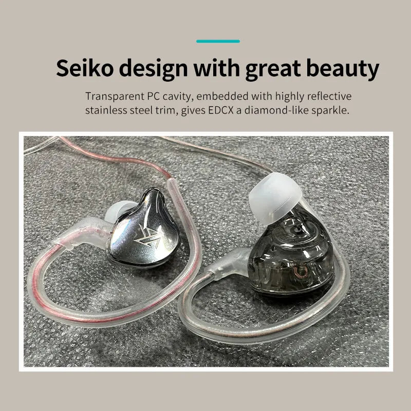 Silver and black Seiko edcc wired earphone monitor with transparent pc casings and sport noise reduction outdoor earbuds dynamic