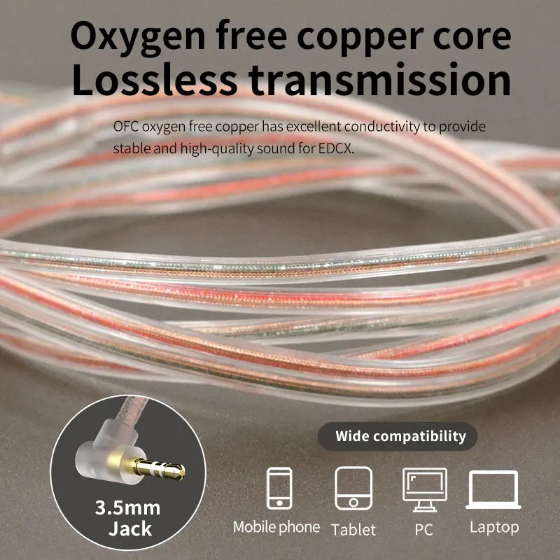 Transparent coiled wired earphone monitor cable with red and silver inner wires and 3.5mm jack for sport noise reduction outdoor earbuds dynamic use